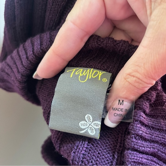 Taylor Purple Ruffled Hem Cable Knit Sweater Dress Womens Sz Medium - Picture 7 of 8